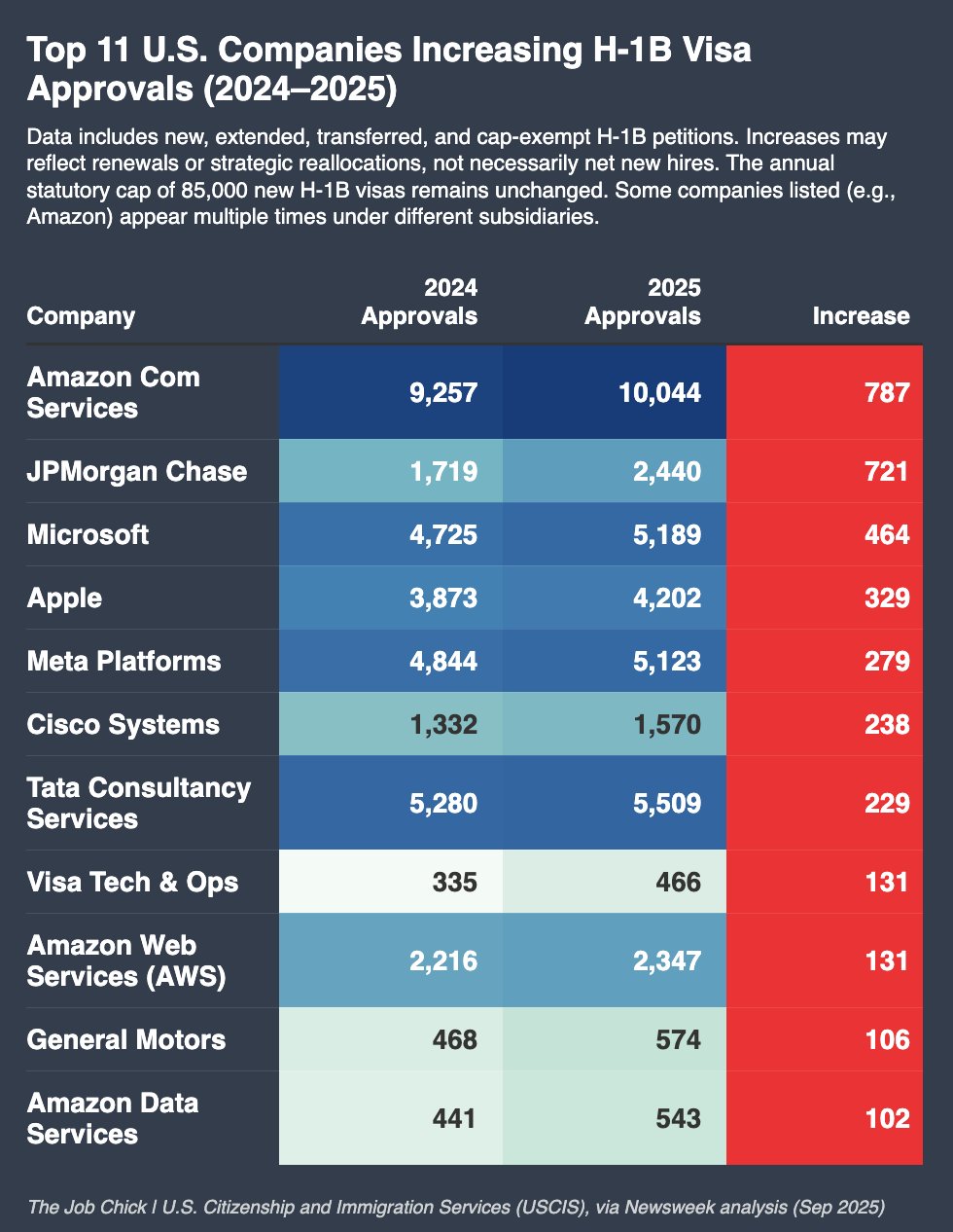 Top 11 companies increasing H-1B Visa approvals from 2024 - 2025 - Be an American Nerd, Not the Cool Kid, If You Want to Survive