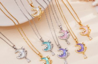 Crescent Moon Necklace Enamel Coloured Crystal Celestial Pendant Jewellery Gift