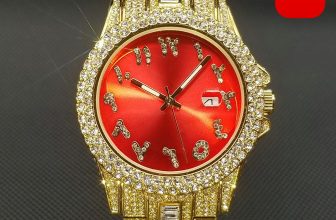 MISSFOX Men’s Ice Out Watch Waterproof Stainless Steel Red Dial Diamond Gift NEW