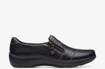 Clarks Womens Cora Harbor Black Leather Slip Ons,Loafers Leather Casual