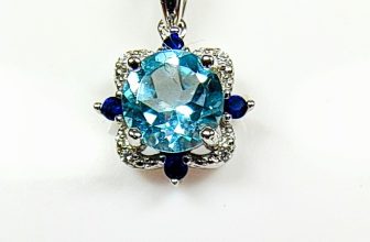Natural Blue Topaz 925 Sterling Silver Necklace with 4 Sapphires + *FREE GIFT*