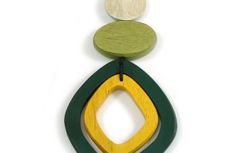 Green/Yellow/Lime Geometric Wooden Bead Long Pendant Necklace with Adjustable