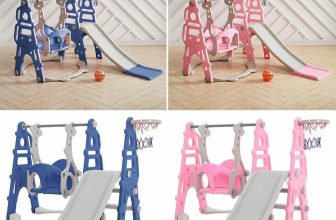 3 in 1 Baby Kids Toddler Climber Play Slide Swing Set Basketball Hoop In/Outdoor