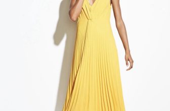 NWT Vince Pleated Twist-Front Midi Dress Limoncello Yellow Size 6