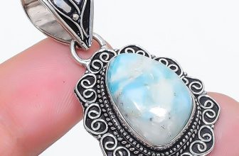 Caribbean Larimar Gemstone Pendant Handmade Unique Vintage Jewelry 1.80″ VP 1578