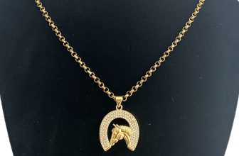 9ct Gold Horse Shoe Pendant Necklace 60cm Rolo Belcher Chain CZ Gold Filled