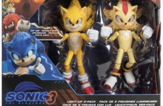 Sonic the Hedgehog 3 Light Up Figures 2 Pack Super Sonic and Super Shadow – NEW