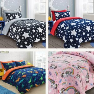 Teddy Fleece Dinosaur Unicorn Stars Duvet Cover Polyester Warm Kids Bedding Sets