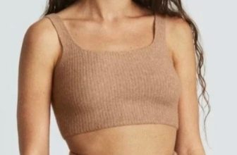 NWT Everlane Sz M Cropped Tank Top Tan Camel Cozy Stretch Ribbed Wool Yak