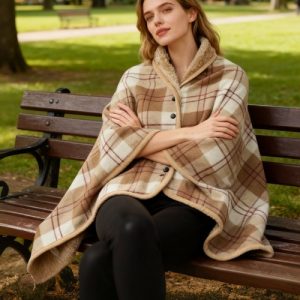 2 In 1 Thick Fleece Shawl Wearable Blanket Cape Office Blanket Button Blanket UK