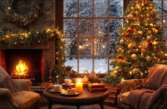 Relaxing Christmas Music by the Fireplace and Snowfall – Cozy Christmas Cabin to Relax, Sleep