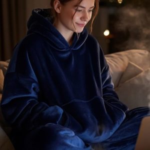 Winter Oversized Blanket Hoodie Navy Fleece Warm &  Cosy Soft