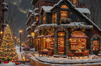 Gently Christmas Jazz Street Cafe 🎄 Peaceful Christmas Ambience with White Snowy & Fireplace Sounds