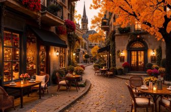 Smooth Jazz Instrumental Music & Cozy Autumn Street Coffee Shop Ambience 🍂 Jazz Music for Work