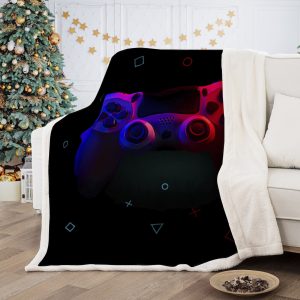 Game Controller Throw Blanket Fleece Faux Fur Soft Warm Sofa Bed Single Double