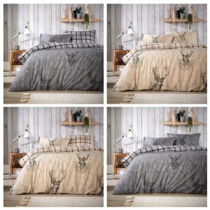 Stag Duvet Cover Set Quilt Covers Reversible Check Bedding Bed Linen Sets