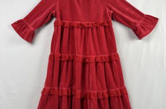 Hanna Andersson Dress Girls 130 size 8 Red Velour Ruffled Tiered Holiday EUC