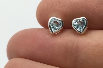 blue topaz heart stud earrings solid sterling silver, 4mm stones. New. Gift Box