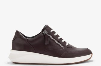 Clarks Womens Un Rio Zip Burgundy Leather Trainers Leather Sports