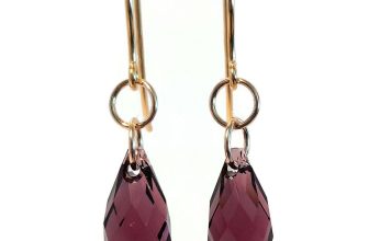 9ct Gold Amethyst Crystal Gemstone Earrings for Women, Gold Drop Dangle Earrings