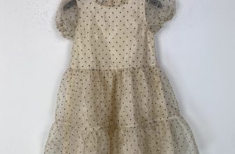 Monsoon Beige Polka Dot Short Puff Sleeve Dress Size 8 Y