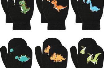 Black Dinosaur Mittens Gloves Kids Boys Girls Children Winter Warm Stretch Magic