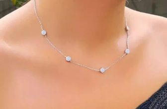 4MM Round Cut VVS1 Moissanite Women’s Station Necklace 14k White Gold Plated 18″