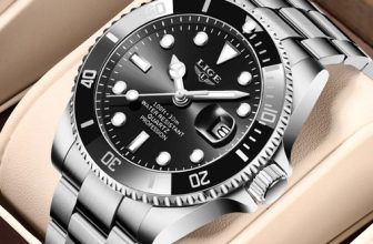 LIGE Mens Wristwatch Luxury Quartz Black Diver Waterproof Sports Silver Watch