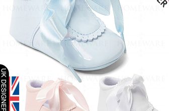 Baby Shoes Soft Sole Boy Girls Slip On Pram Shoes Ribbon Pink White Baby Blue