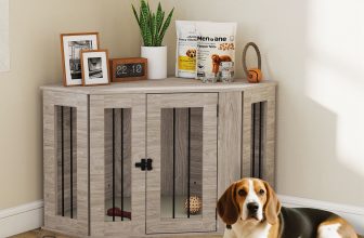 PawHut Dog Crate Furniture for Medium Dogs w/ Cushion, Door – Walnut Brown