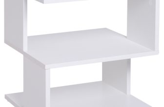 HOMCOM Modern Square 2 Tier Wood Coffee Side Table Storage Shelf Rack White