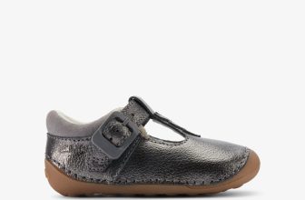 Clarks Girls Tiny Hope Toddler Pewter T Bar Shoes,Pre Walker,Riptape Leather