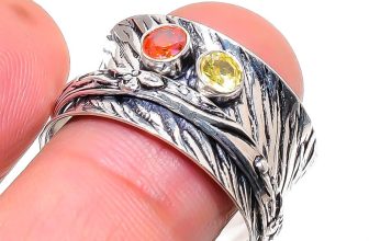 Citrine Whisky Topaz Gemstone Ring Unique Tribal Bali Vintage Jewelry 10″ SR 121