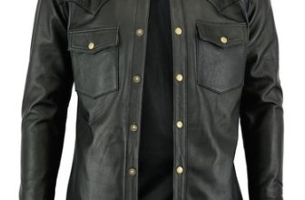 Men’s Casual Vintage Black Genuine Real Lambskin Leather Shirt Button up Jacket