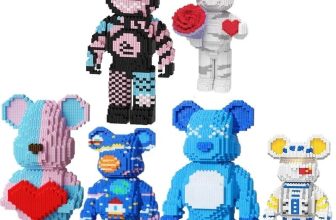 DIY Kids Toys Cartoon Mini Love Violent Bear Bearbrick Model with Light Building