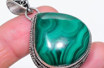 Malachite Gemstone Pendant Handmade Engagement Gift Vintage Jewelry 1.9″ VP 3470