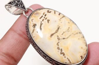 Moss Agate Oval Gemstone Pendant Handmade Antique Vintage Jewelry 2.70″ VP 2682