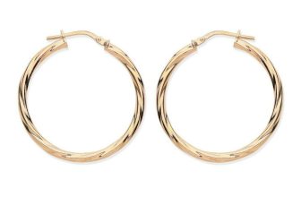 9ct Yellow Gold on Silver 30mm Twisted Hoop Earrings