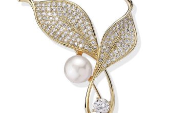Women Vintage Leaf Shape Brooch Pins Simulated Pearl Brooch Xmas Jewellery Gift