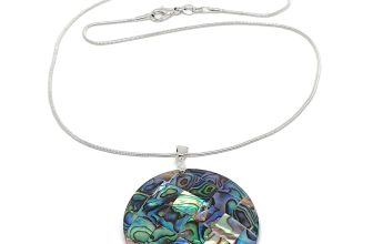 Paua Necklace Large Round Rainbow Abalone Shell Pendant Boho Silver Plated Chain