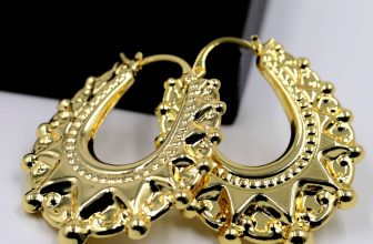 9ct Gold on Silver Large Victorian Gypsy Spiked Oval Creole Hoop Earrings Women