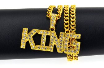 Gold KING Chain Necklace Punk Big Gangster Shinny Rapper Fancy Dress Costume