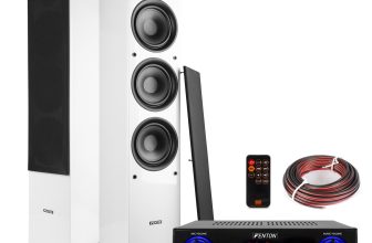 Fenton SHF80W HiFi Tower Speakers Set with AV440 Bluetooth Amplifier – White