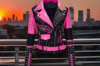 Leather Jacket Retro Motorcycle Riding Studded Jacket (Pink/Black)(Women) (M)