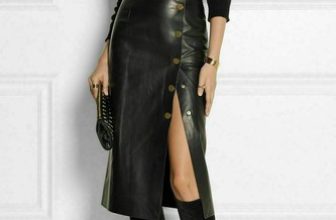 Women’s 100% Genuine Lambskin Real Leather Black Long Skirt Stylish Button