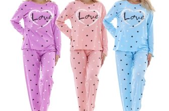 Ladies Pyjama Set Love Crew Neck Long Sleeve Soft Cotton Loungewear PJs M to XXL
