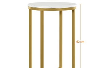 Gold End Side Table, Round Bedside Table w/ Metal Frame for Living Room/ Bedroom
