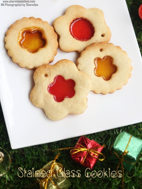 stained glass cookies with christmas ornaments