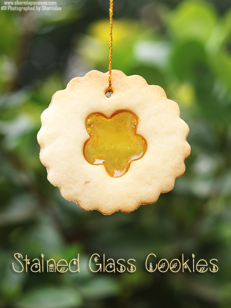 stained glass cookies with christmas ornaments