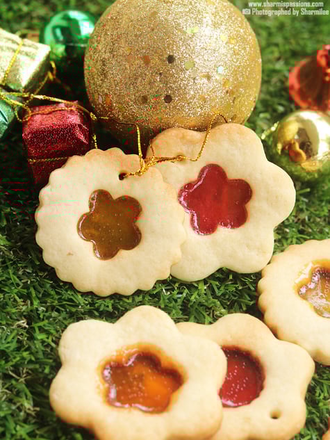 stained glass cookies with christmas ornaments